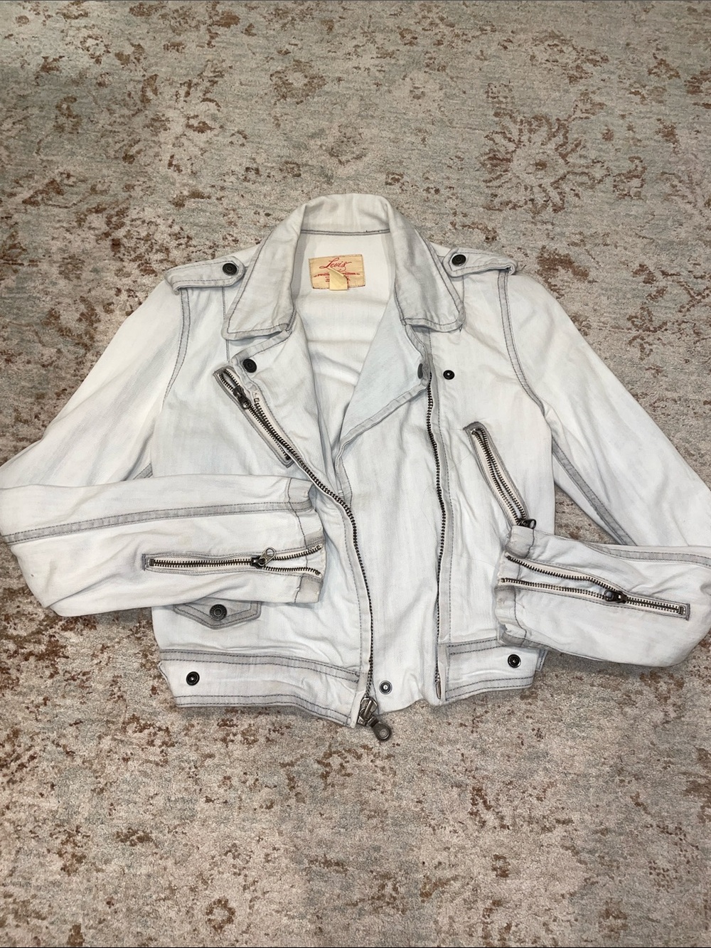 Vintage Levi’s Women's White Washed Moto Jacket with Zip Details size small